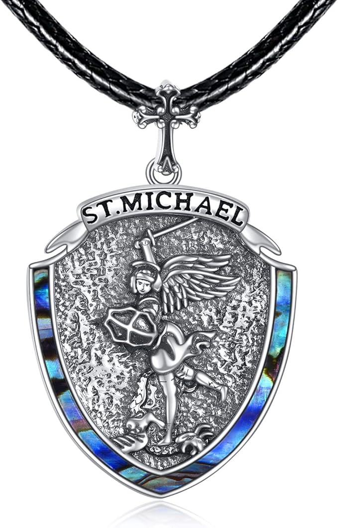 joerph 925 纯银圣迈克尔/圣克里斯托弗鲍鱼贝壳项链